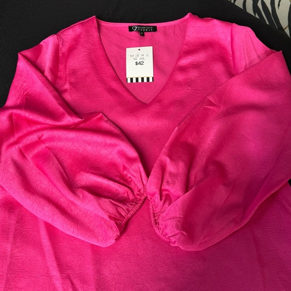 Beautiful Bright Pink V-Neck Blouse - Picture 3 of 3